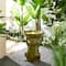 Glitzhome® 21.5" LED Olive Green Frog Holding Lotus Birdbath Ceramic Outdoor Floor Fountain